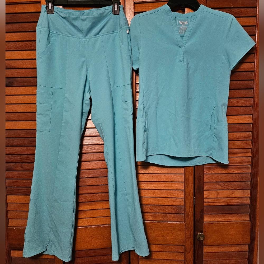 Wink Women's Blue Flare Pants & Top Scrub Set